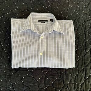Vince Camuto Men's Light Gray and White Striped Dress Shirt 16.5 34-35